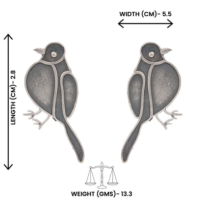 Panchi- Silver Brass oxidised stud earrings