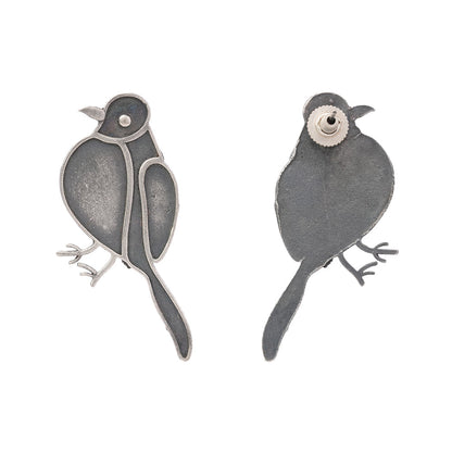 Panchi- Silver Brass oxidised stud earrings