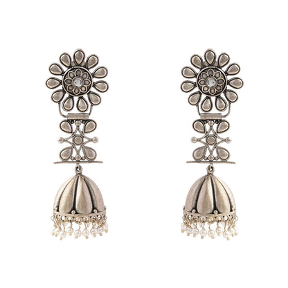 RajRatna- Silver Brass Oxidised Jhumka earrings