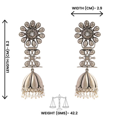 RajRatna- Silver Brass Oxidised Jhumka earrings