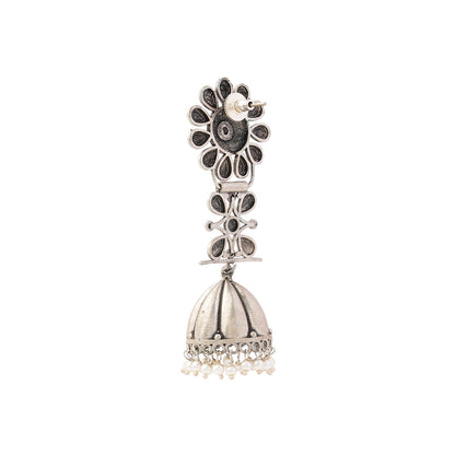 RajRatna- Silver Brass Oxidised Jhumka earrings
