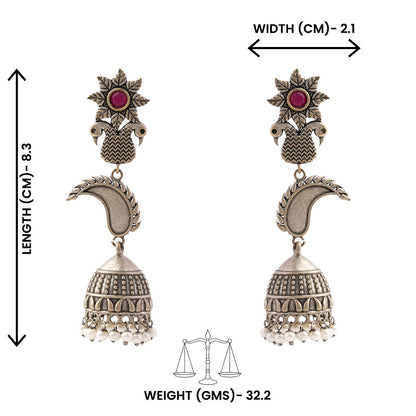 MorPushp- Silver Brass Oxidised Jhumka earrings