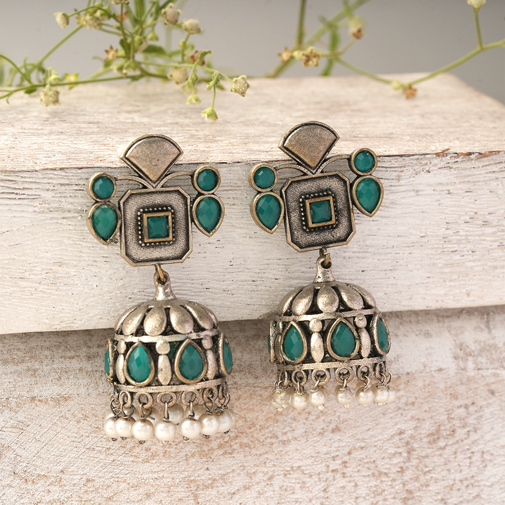 Ratnika- Silver Brass Oxidised Jhumka earrings