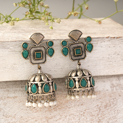 Ratnika- Silver Brass Oxidised Jhumka earrings