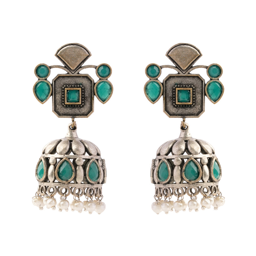 Ratnika- Silver Brass Oxidised Jhumka earrings