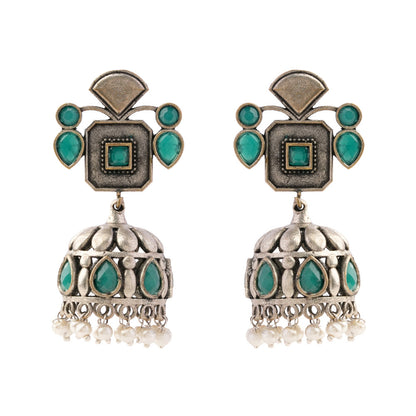 Ratnika- Silver Brass Oxidised Jhumka earrings