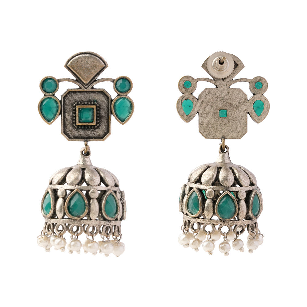 Ratnika- Silver Brass Oxidised Jhumka earrings