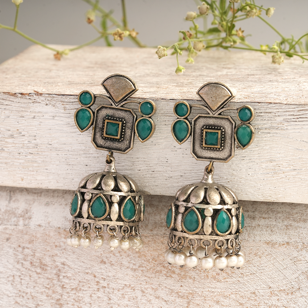 Ratnika- Silver Brass Oxidised Jhumka earrings
