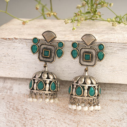 Ratnika- Silver Brass Oxidised Jhumka earrings