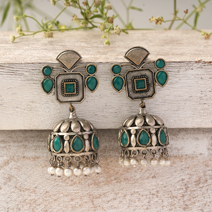Ratnika- Silver Brass Oxidised Jhumka earrings