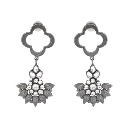 Noorika- Silver Brass Oxidised dangler earrings