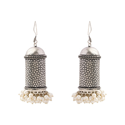 Chamkeeli- Silver Brass Pearl jhumka earrings