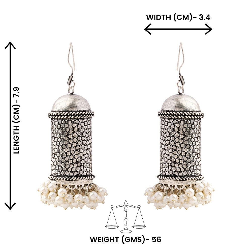 Chamkeeli- Silver Brass Pearl jhumka earrings