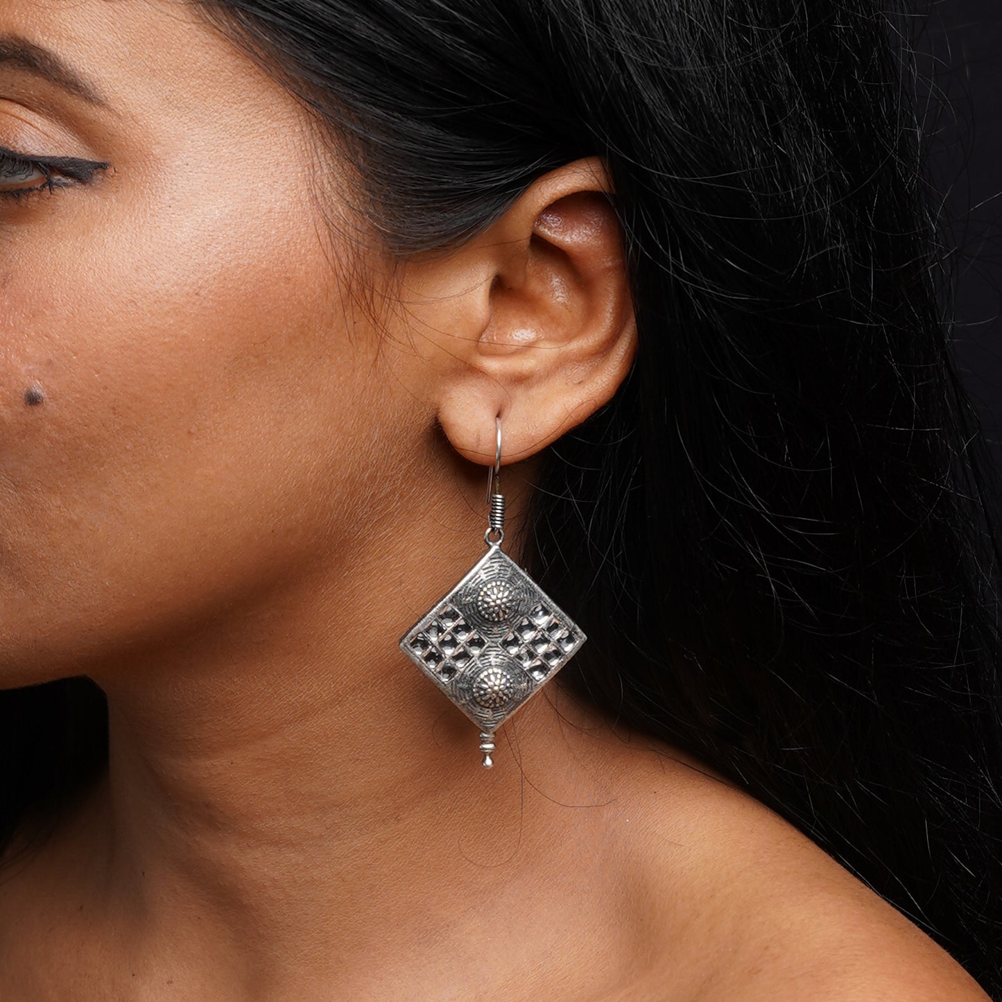 Shishika- Silver Brass Oxidised dangler earrings