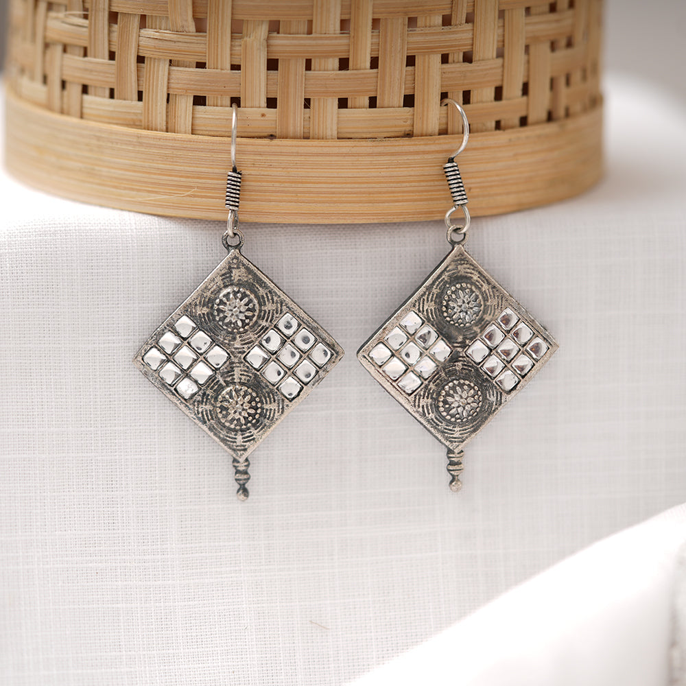 Shishika- Silver Brass Oxidised dangler earrings