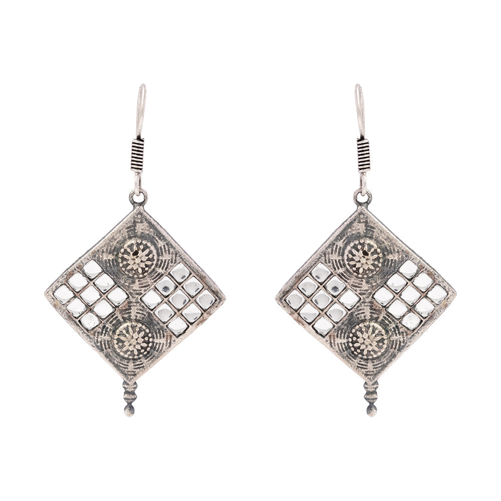 Shishika- Silver Brass Oxidised dangler earrings