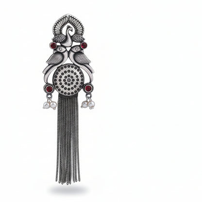 Jhalar- Silver Brass Oxidised dangler earrings(Red)