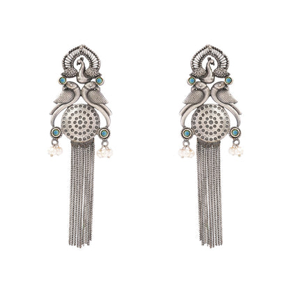 Jhalar- Silver Brass Oxidised dangler earrings(Green)