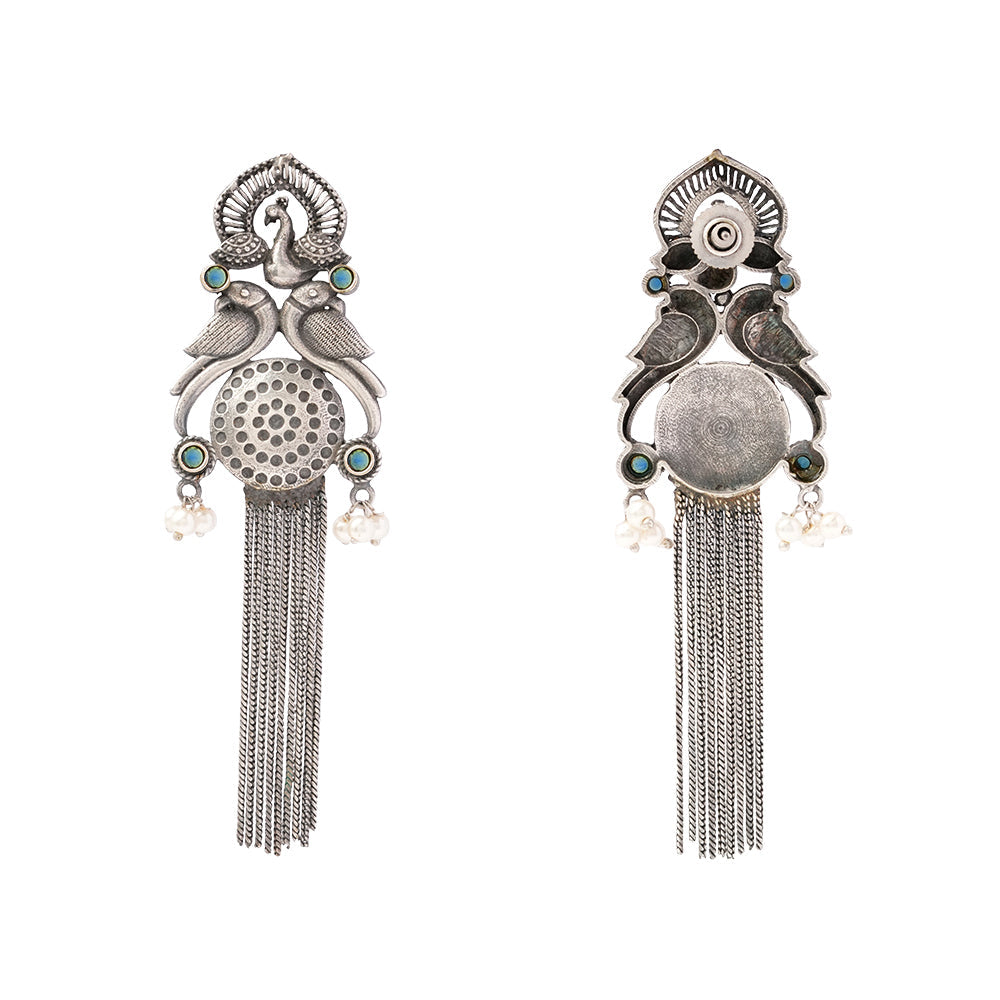 Jhalar- Silver Brass Oxidised dangler earrings(Green)