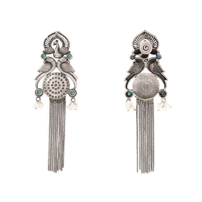 Jhalar- Silver Brass Oxidised dangler earrings(Green)