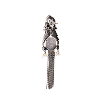 Jhalar- Silver Brass Oxidised dangler earrings(Green)