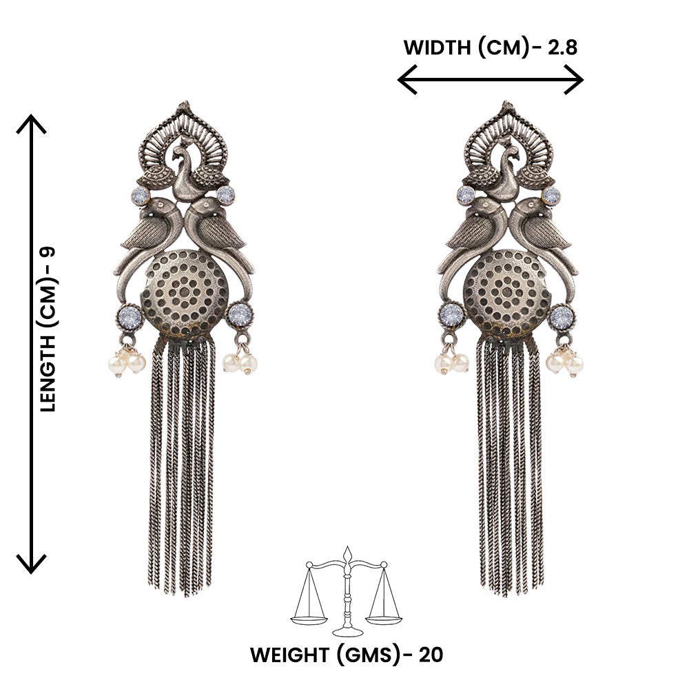 Jhalar- Silver Brass Oxidised dangler earrings(Green)