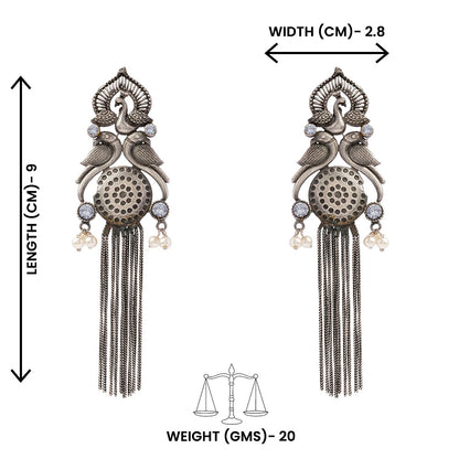 Jhalar- Silver Brass Oxidised dangler earrings(Green)