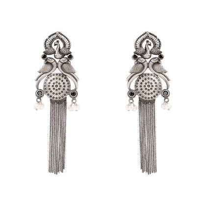 Jhalar- Silver Brass Oxidised dangler earrings(Black)