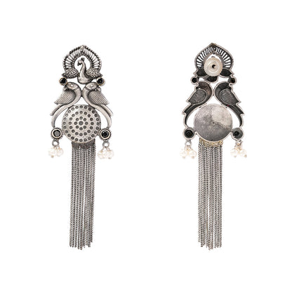 Jhalar- Silver Brass Oxidised dangler earrings(Black)
