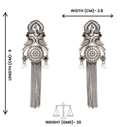 Jhalar- Silver Brass Oxidised dangler earrings(Black)