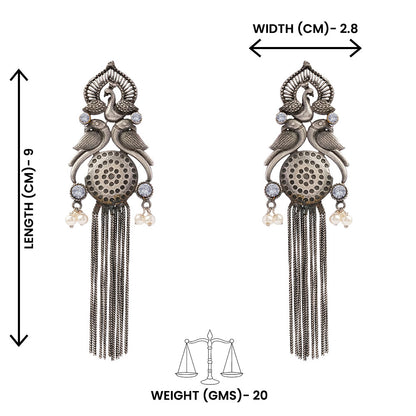 Jhalar- Silver Brass Oxidised dangler earrings(White)