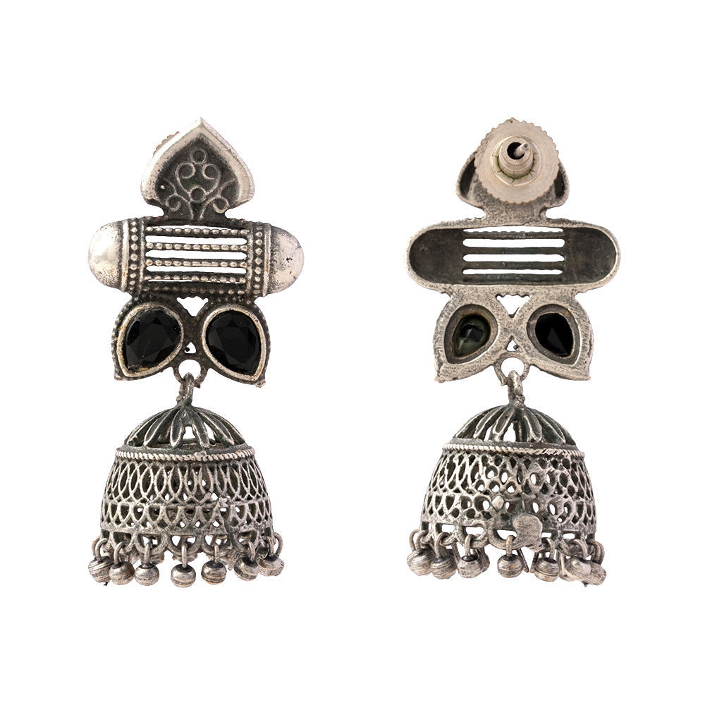Taal- Silver Brass Oxidised jhumka earrings(Black)