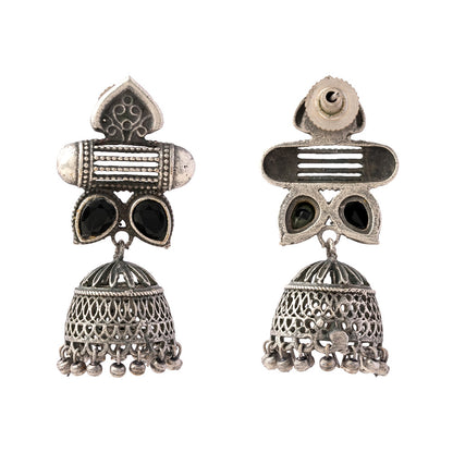 Taal- Silver Brass Oxidised jhumka earrings(Black)