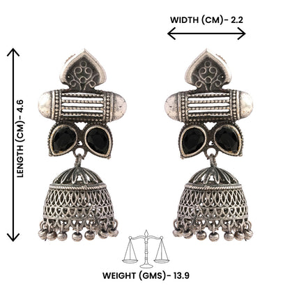 Taal- Silver Brass Oxidised jhumka earrings(Black)