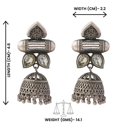 Taal- Silver Brass Oxidised Jhumka earrings(white)