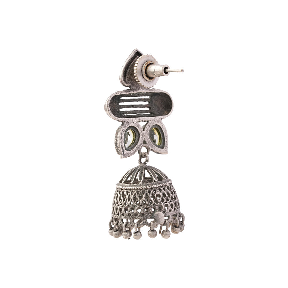 Taal- Silver Brass Oxidised Jhumka earrings(white)