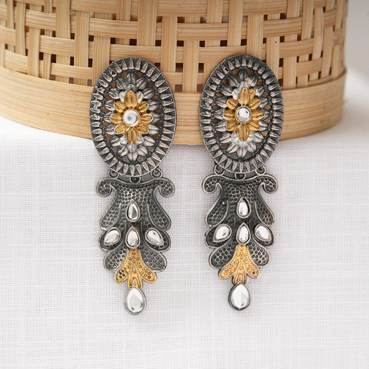DwiVarna- Silver Brass Oxidised dangler earrings