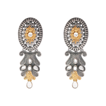 DwiVarna- Silver Brass Oxidised dangler earrings