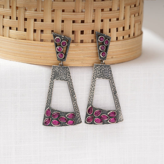 Vakrini- Silver Brass Oxidised dangler earrings