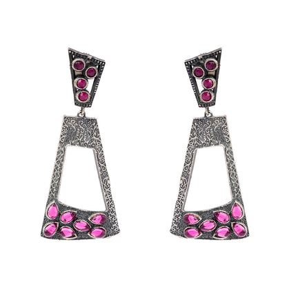 Vakrini- Silver Brass Oxidised dangler earrings