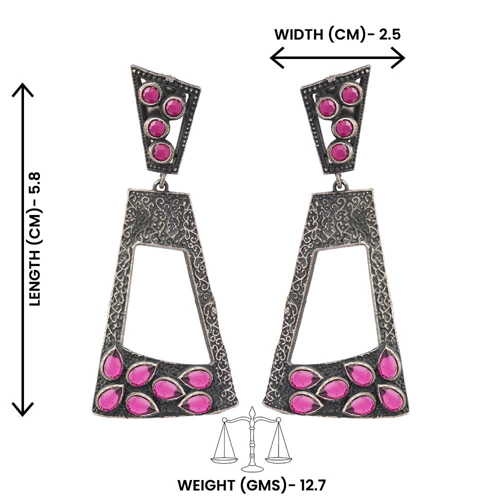 Vakrini- Silver Brass Oxidised dangler earrings