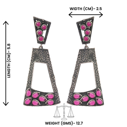 Vakrini- Silver Brass Oxidised dangler earrings