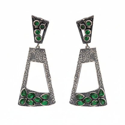 Vakrini- Silver Brass Oxidised dangler earrings(Green)