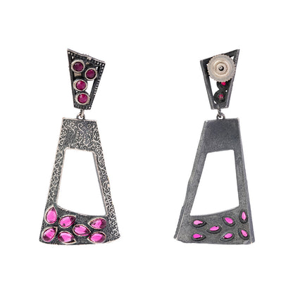Vakrini- Silver Brass Oxidised dangler earrings