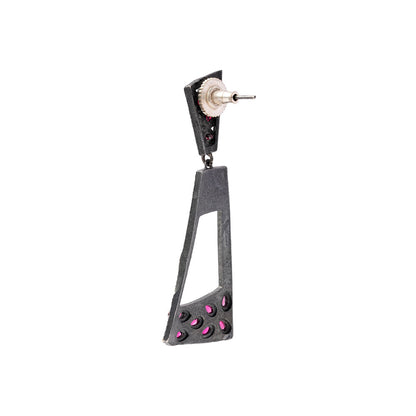 Vakrini- Silver Brass Oxidised dangler earrings