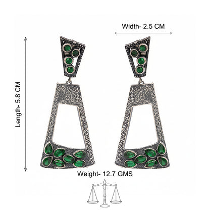 Vakrini- Silver Brass Oxidised dangler earrings(Green)