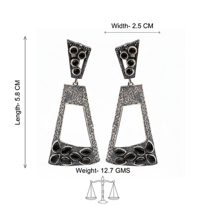 Vakrini- Silver Brass Oxidised dangler earrings(Black)