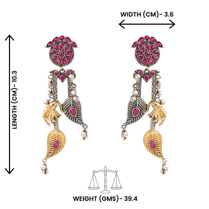 Yugalika- Silver Brass Oxidised dangler earrings(Red)