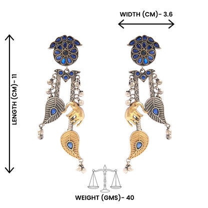 Yugalika- Silver Brass Oxidised dangler earrings(Blue)