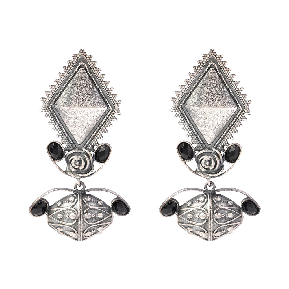 Suvarna- Silver Brass Oxidised dangler earrings